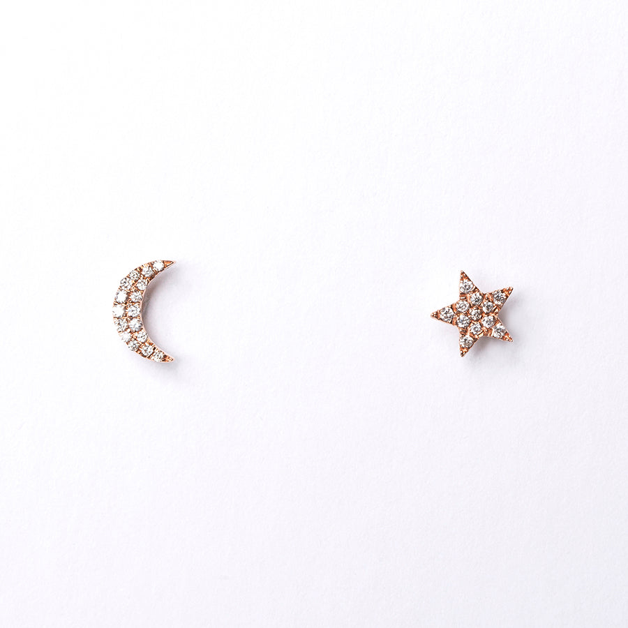 Stern und Mond aus 18-karätigem Gelbgold mit Diamanten