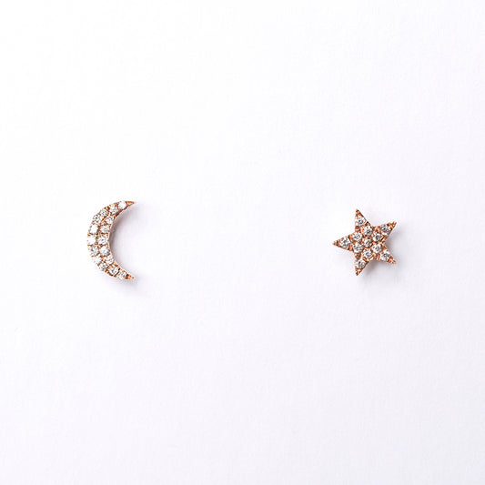 Yellow Gold Star and Moon with Diamonds