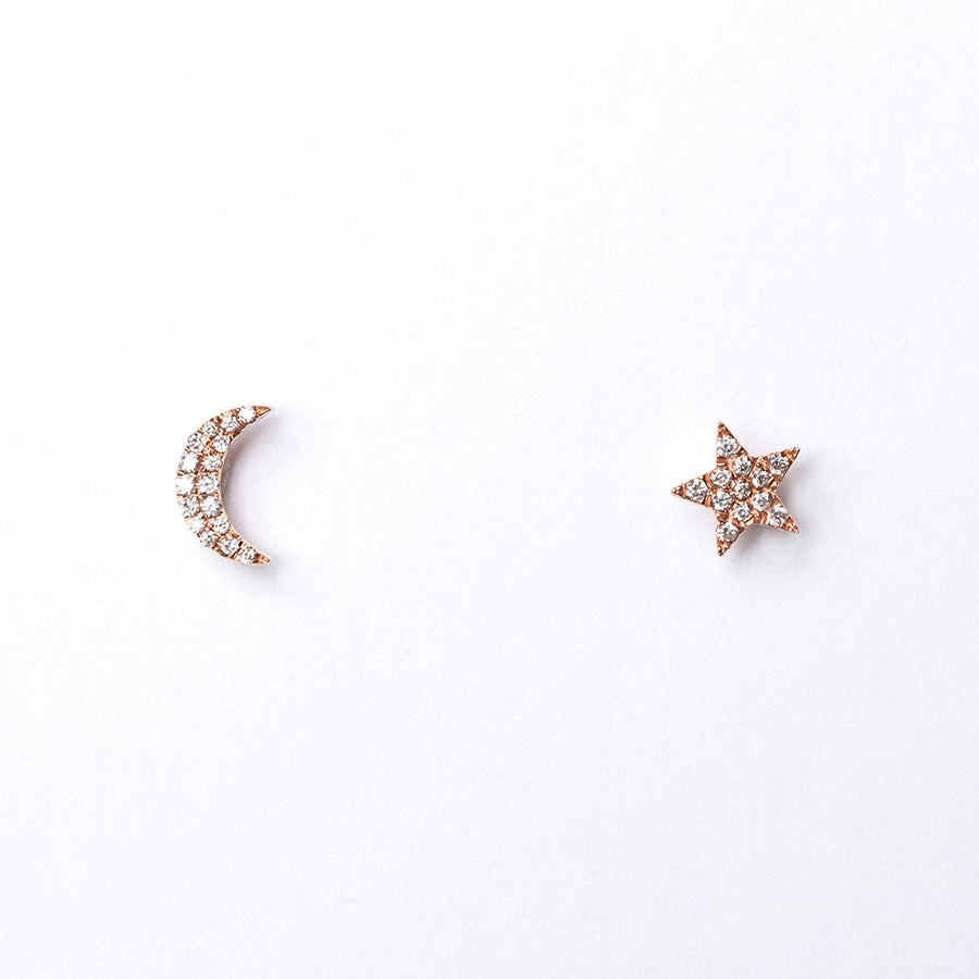 Yellow Gold Star and Moon with Diamonds