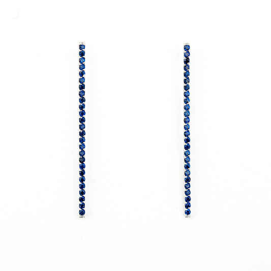 White Gold Bar Earrings with Blue Crystal Zirconia Stones