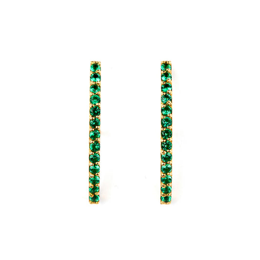 Yellow Gold Bar Earrings with Green Crystal Zirconia