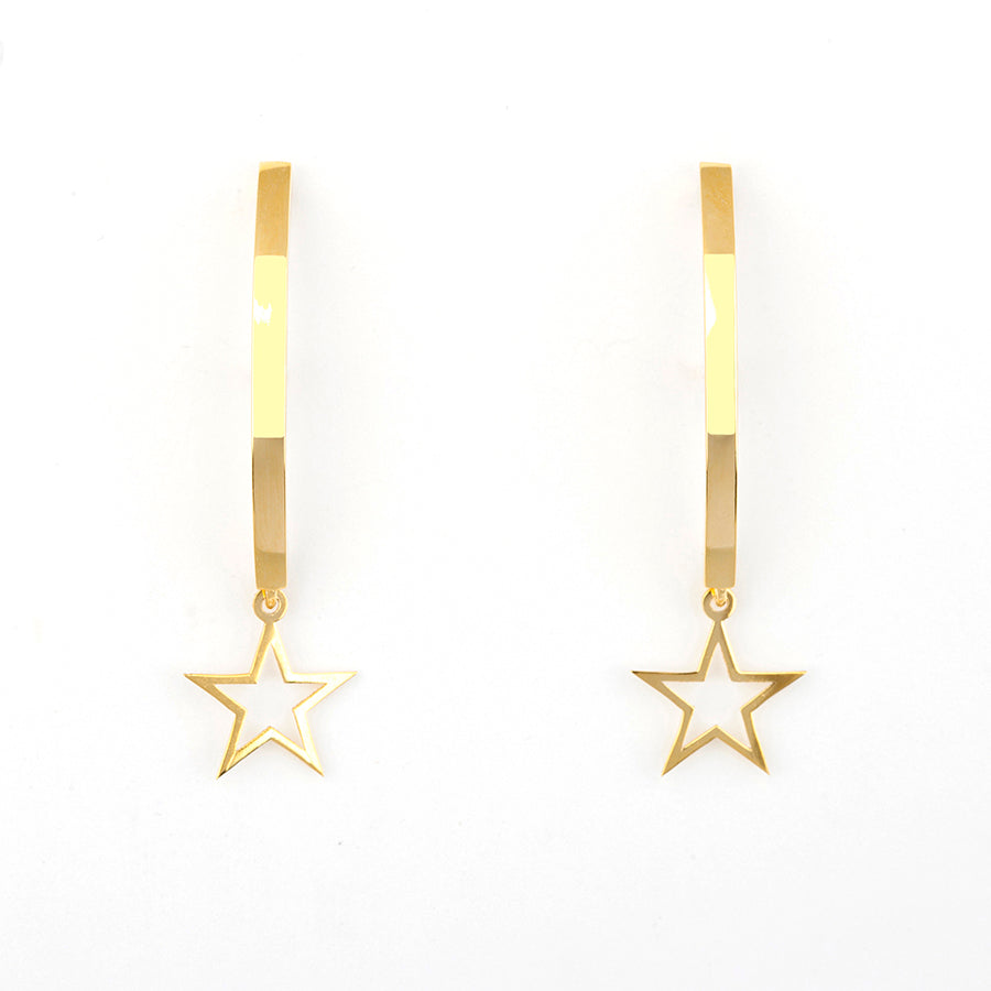 Yellow Gold Bar Earrings with Star