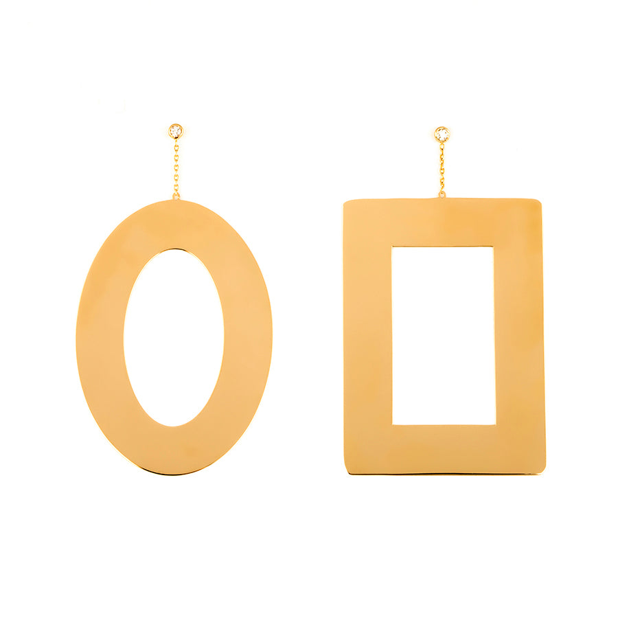 Yellow Gold Round and Square Earrings